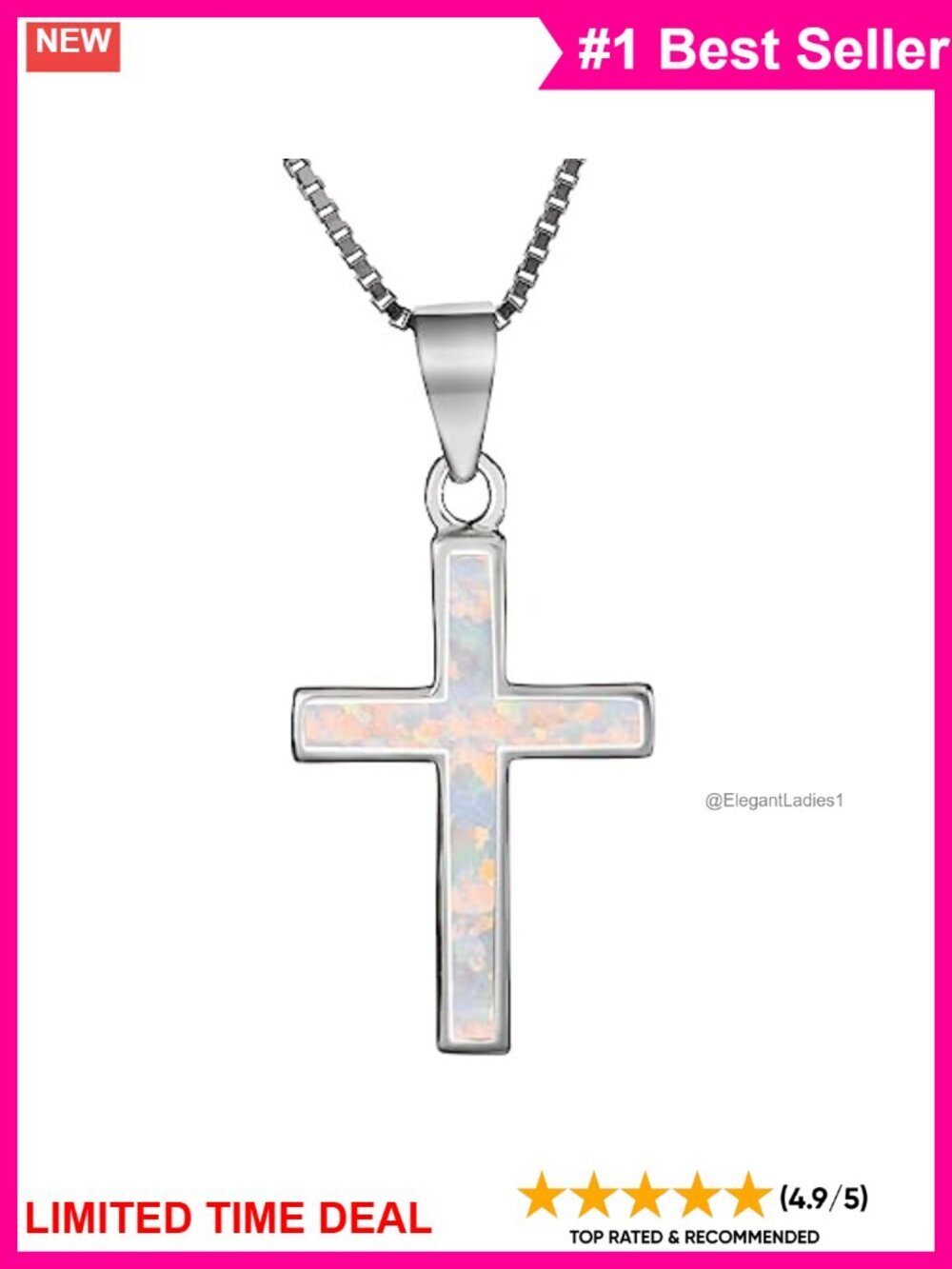 Sterling Silver Opal Cross Necklace Pendant 18" Box Chain Hypoallergenic Gift